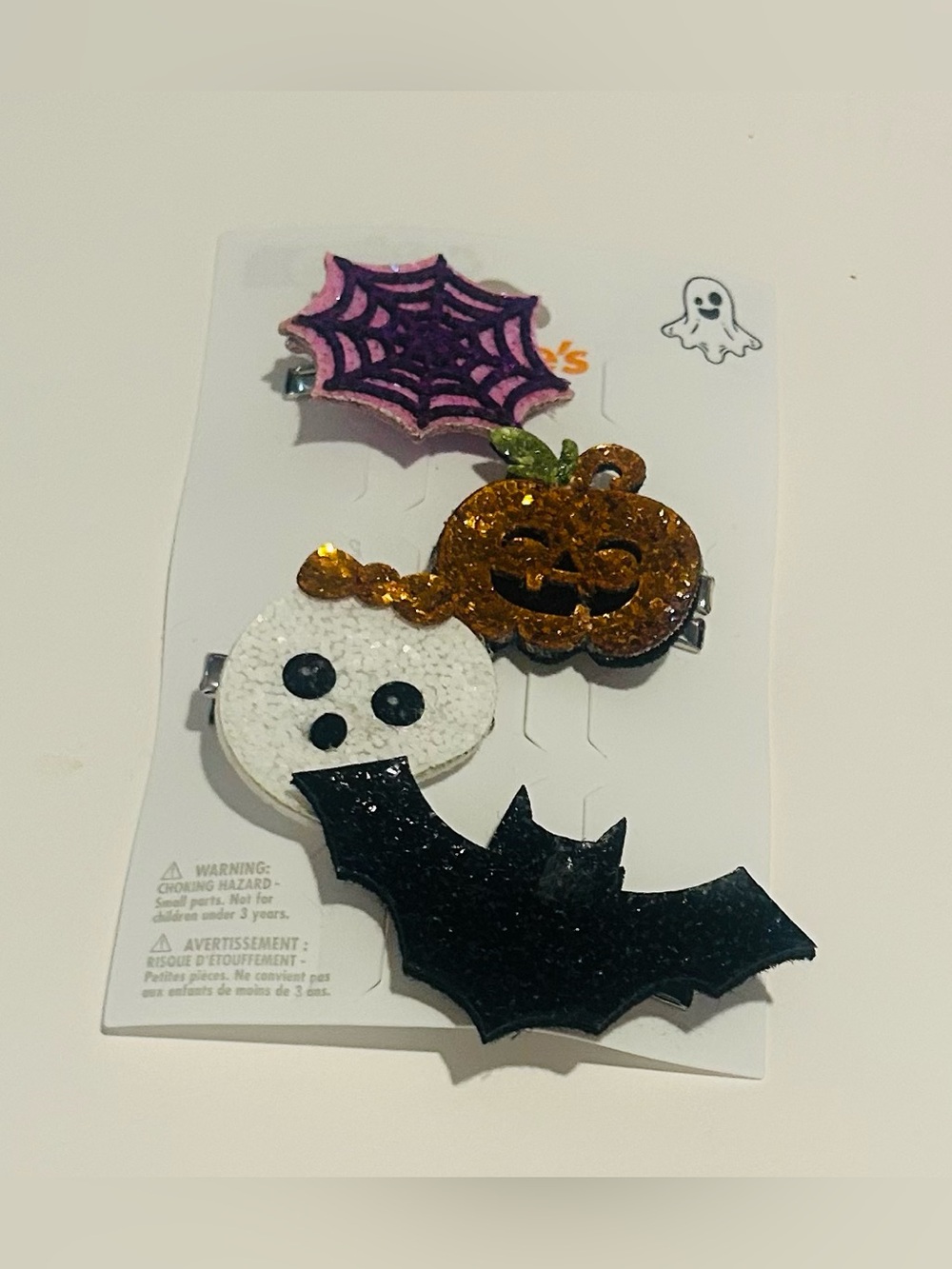 Claire's Glitter Halloween Hair Clips Orange Pumpkin Ghost Black Bat Spider Web